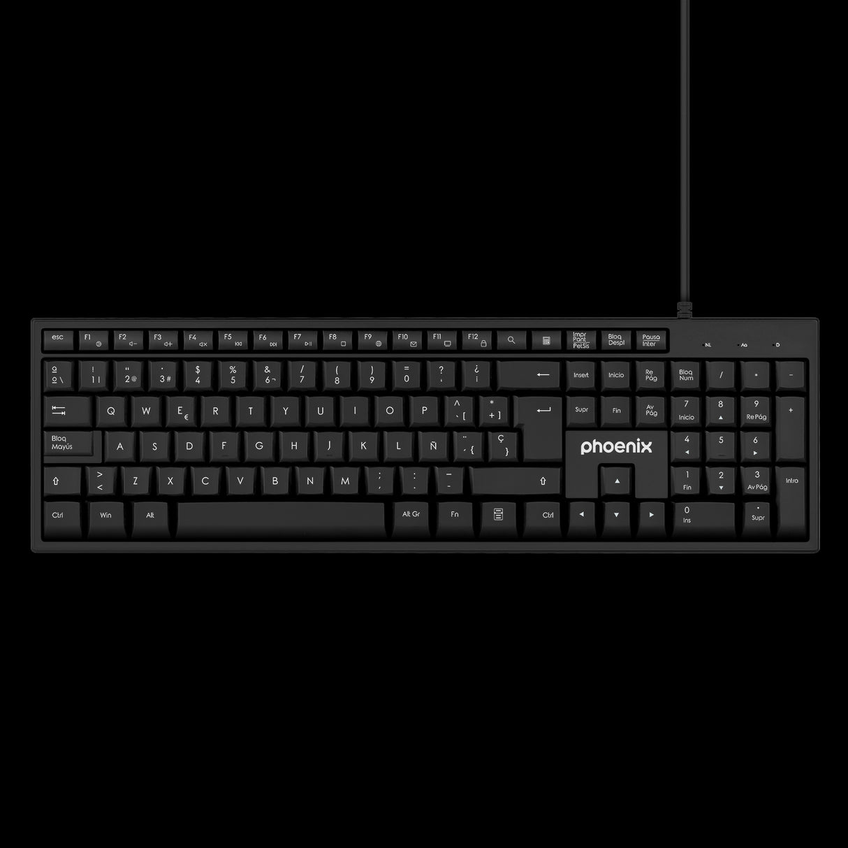 Teclado Multimedia USB Phoenix K100 QWERTY Negro para Oficina