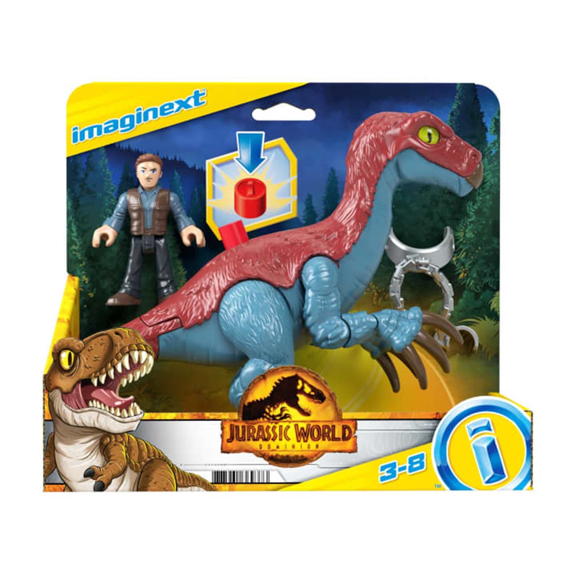 Figura de acción Therizinosaurus y Owen - Jurassic World de Fisher-Price