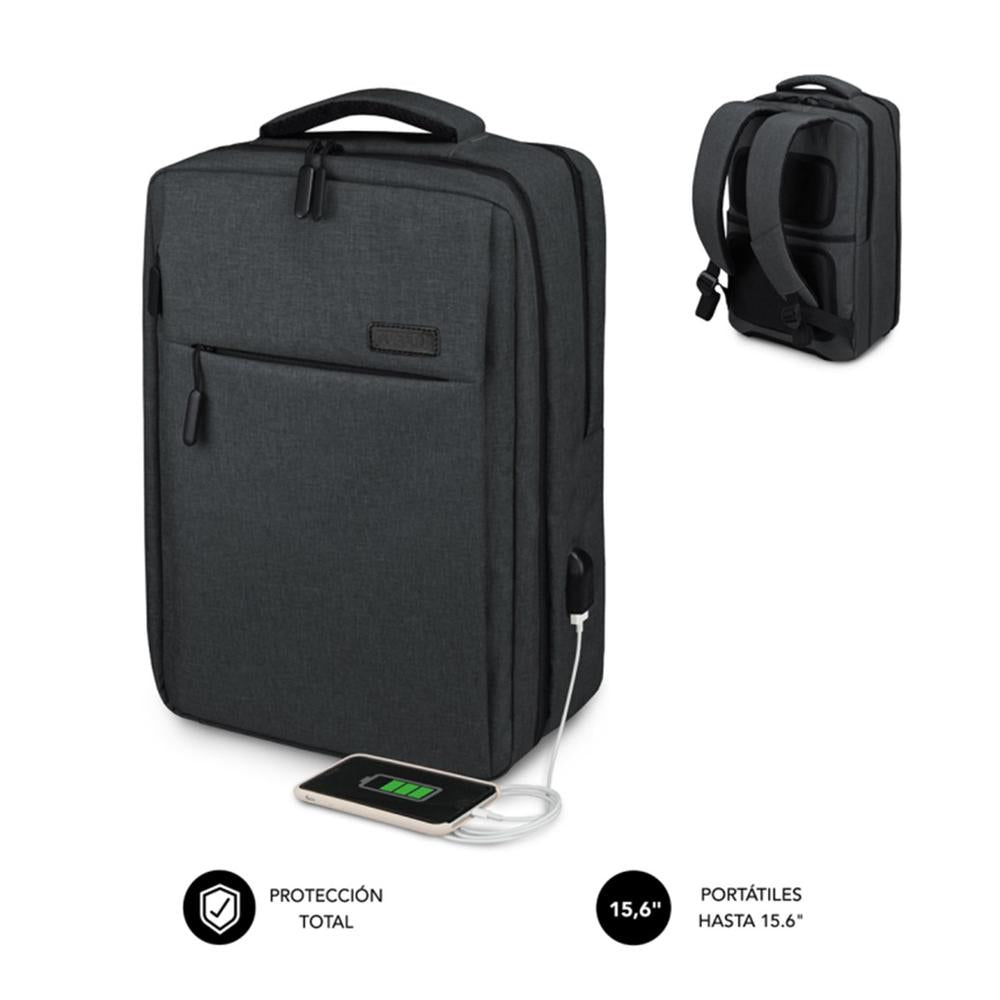 Mochila Subblim Traveller Airpadding 15.6" Gris con Carga USB y Compartimentos Múltiples