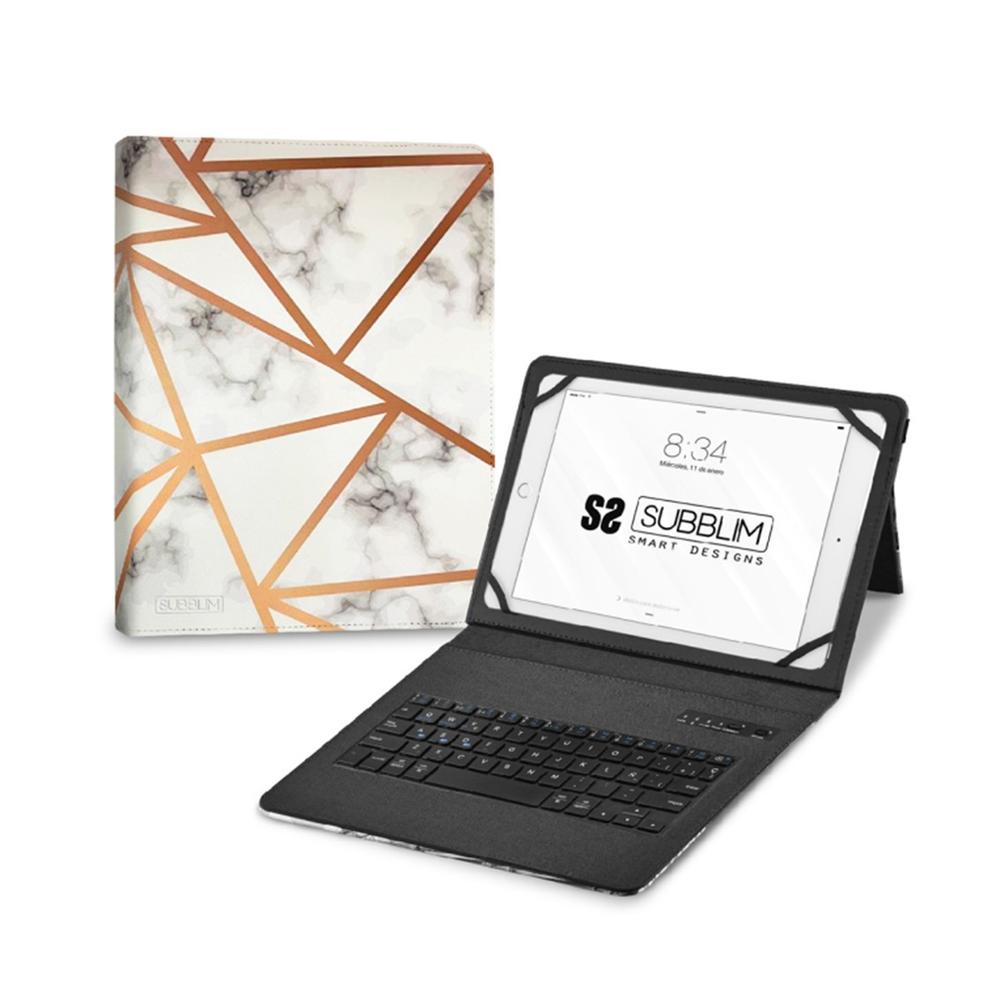 Funda Teclado Bluetooh Subblim SUBKT5 - Diseño de Mármol Blanco para Tablets de 11 Pulgadas
