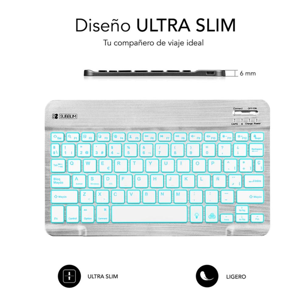 Teclado Inalámbrico Retroiluminado Bluetooth 3.0 para Tablet, Smartphone y PC - Diseño Slim y ComPACTO