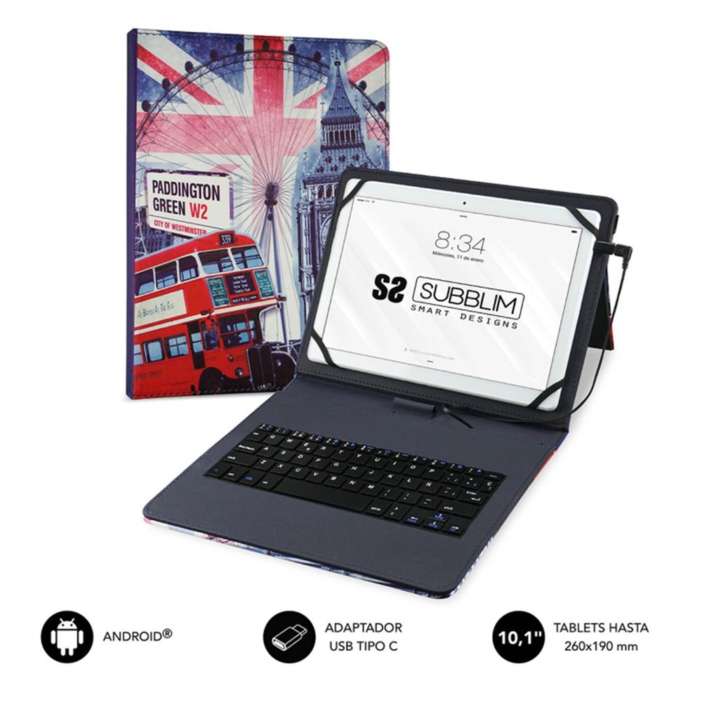 Funda Teclado Sublim Keytab Tipo C 10.1 Pulgadas - Diseño Inglaterra