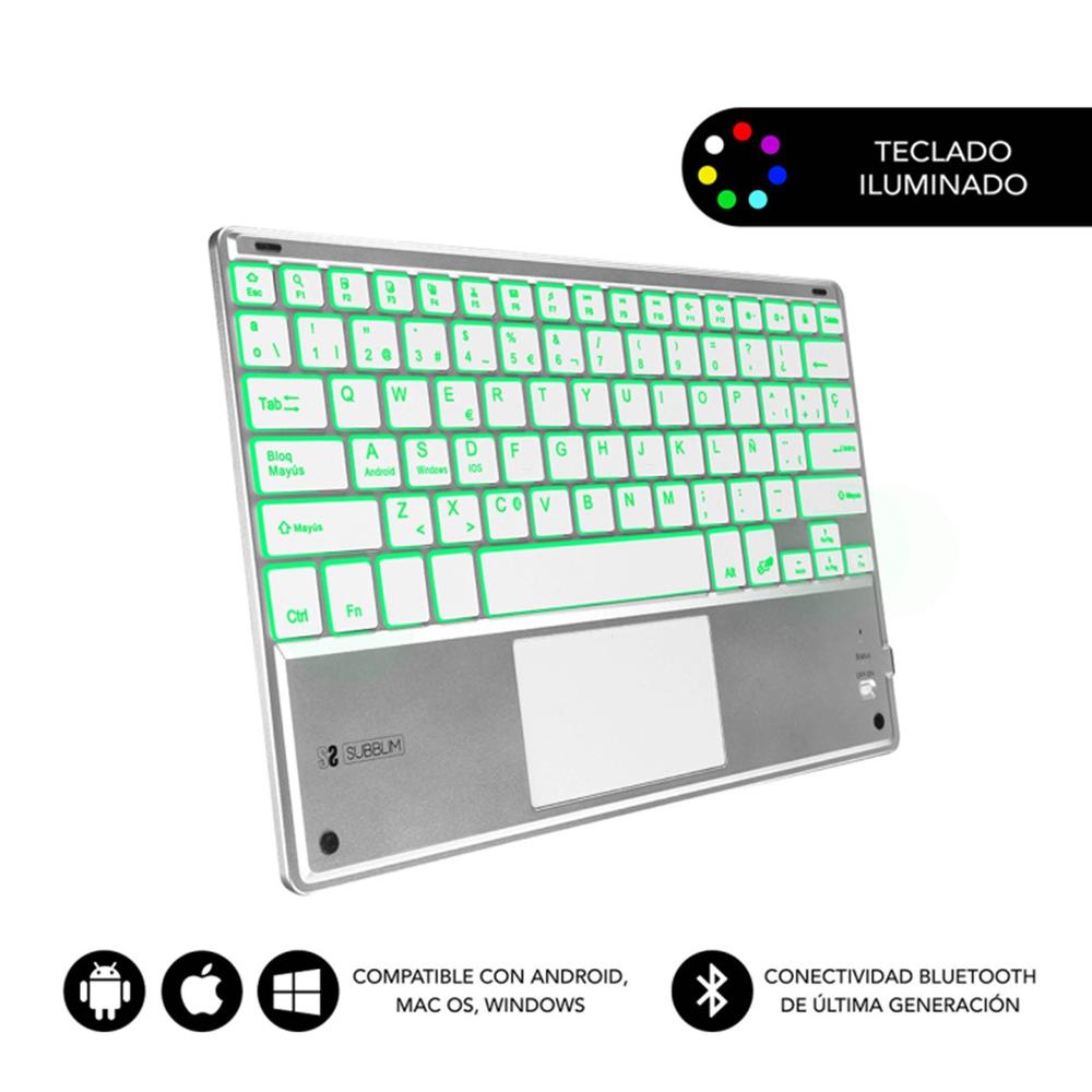 Teclado Inalámbrico Subblim SMBT50 con Retroiluminación RGB y Touchpad para Tablet y PC