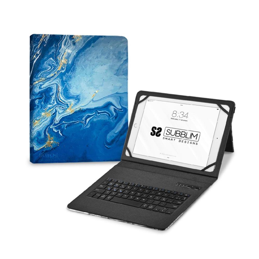 Funda y Teclado Bluetooth Subblim Trendy Mármol Azul para Tablets de 11 Pulgadas
