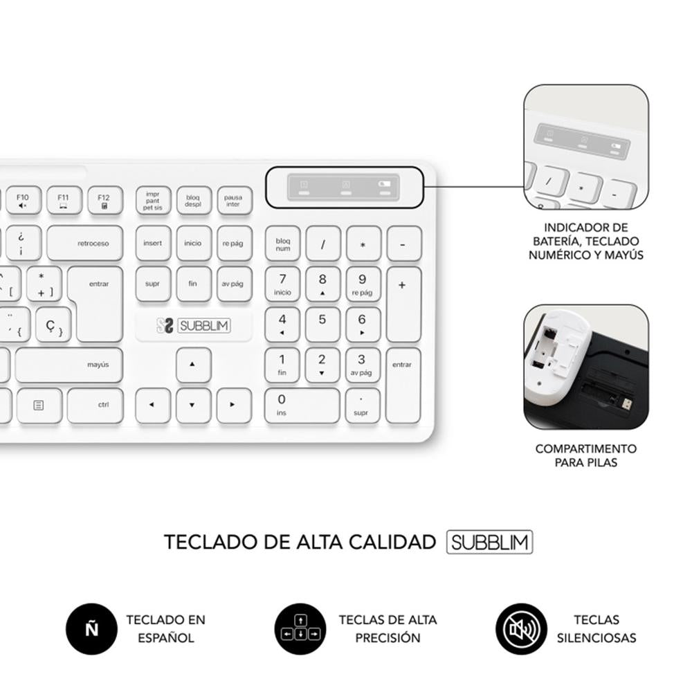 Combo Inalámbrico Teclado y Ratón Ergonómico Subblim SubKBC - CSSW11 Silent Click