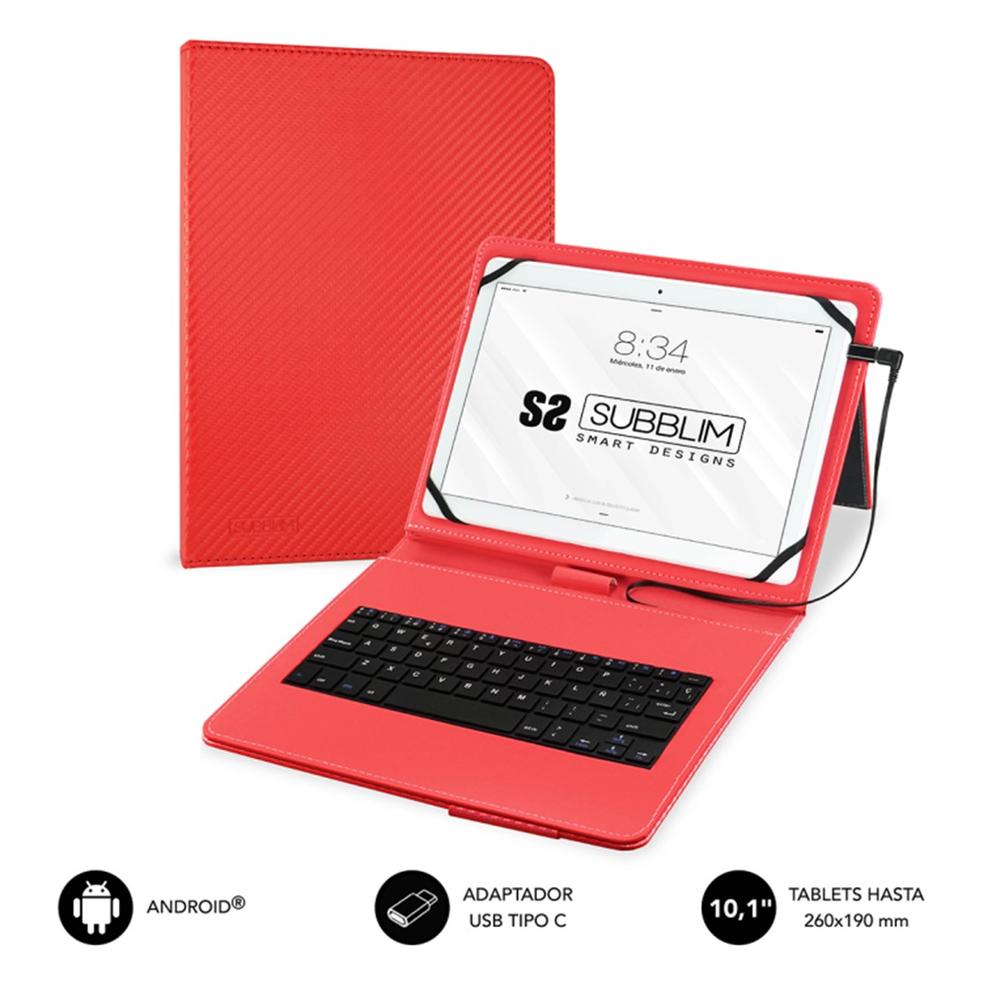 Funda Teclado Subblim Keytab Pro para Tablet de 10.1 Pulgadas - Rojo, Resistente y Adaptable