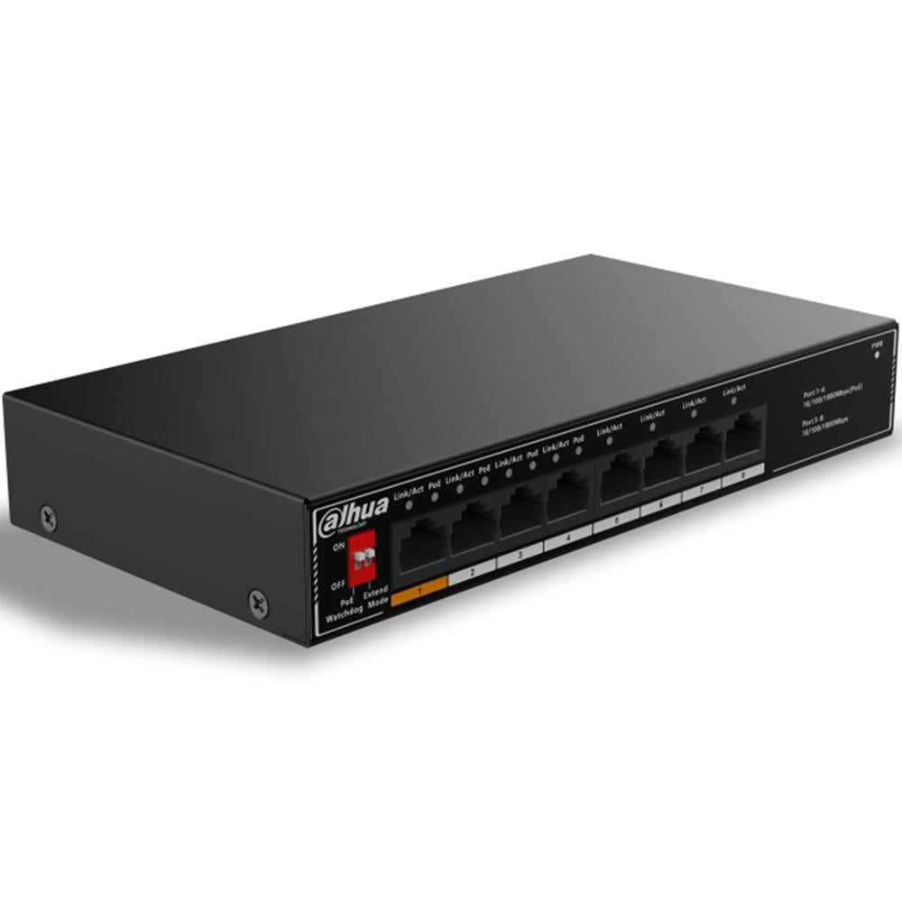 Conmutador No Administrado Dahua DH-SG1008LP de 8 Puertos PoE Gigabit