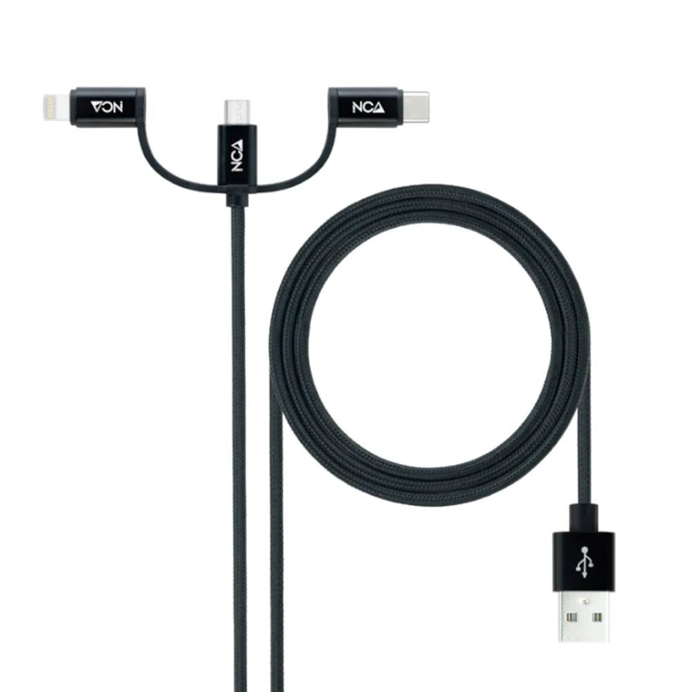 Cable USB 3 en 1 Nanocable 1m - USB-A a Micro USB, USB-C y Lightning - Negro
