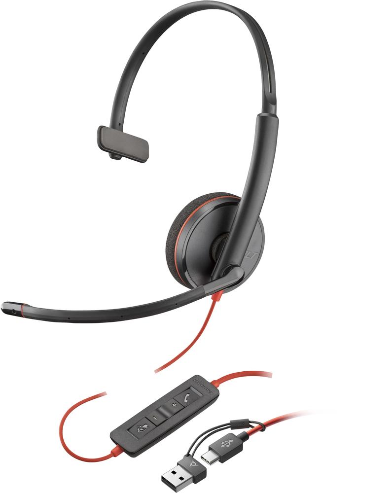 Auriculares Poly Blackwire 3210 USB-C Monoaurales con Adaptador
