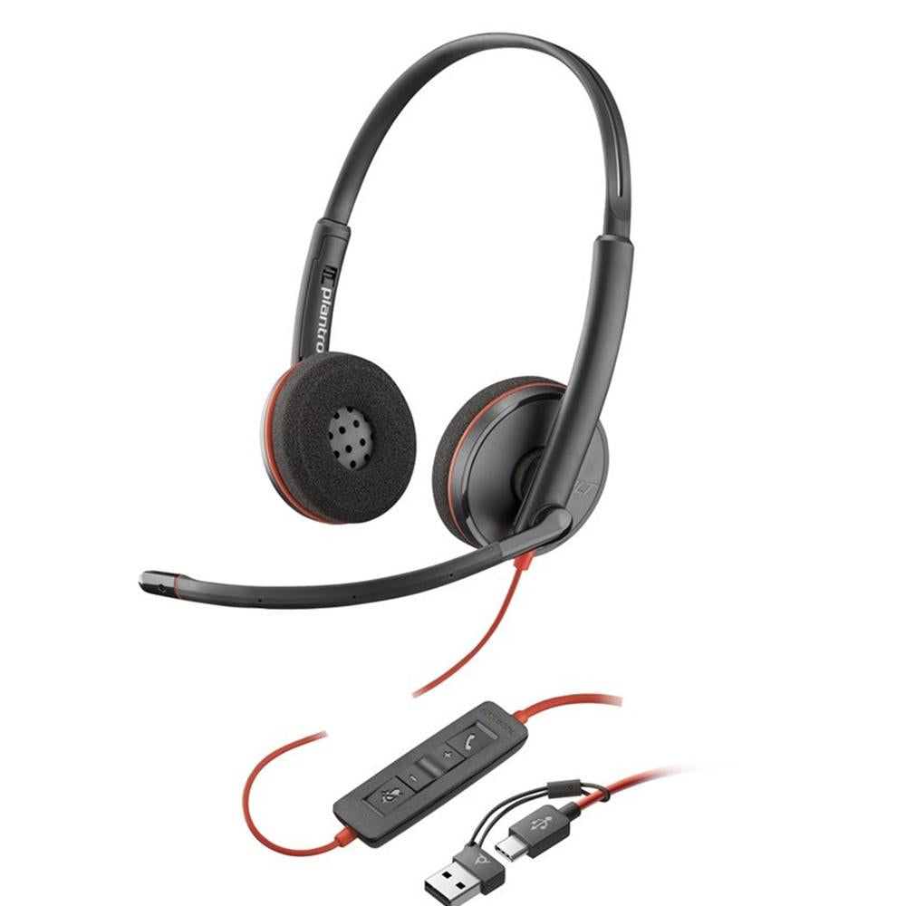 Auriculares Poly Blackwire 3220 USB-C Estéreo con Adaptador USB-A