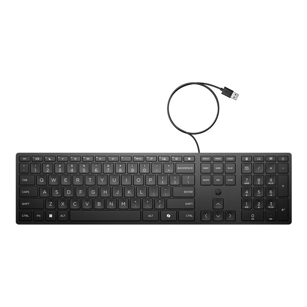 Teclado HP 320K con cable, diseño completo, teclas silenciosas, compatible con Windows 10 y 11