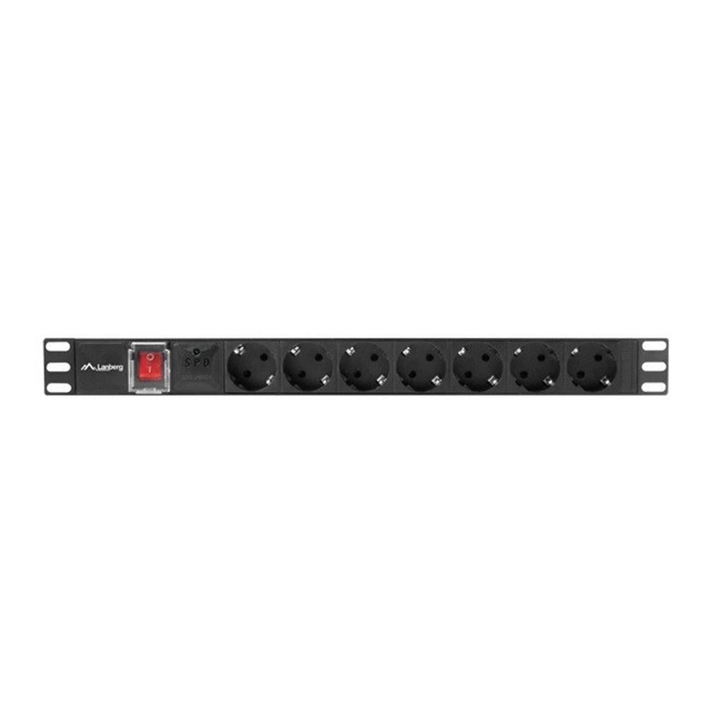 Regleta Profesional Lanberg 1U 10A 7x Schuko para Rack 19" - 2m Negra C14
