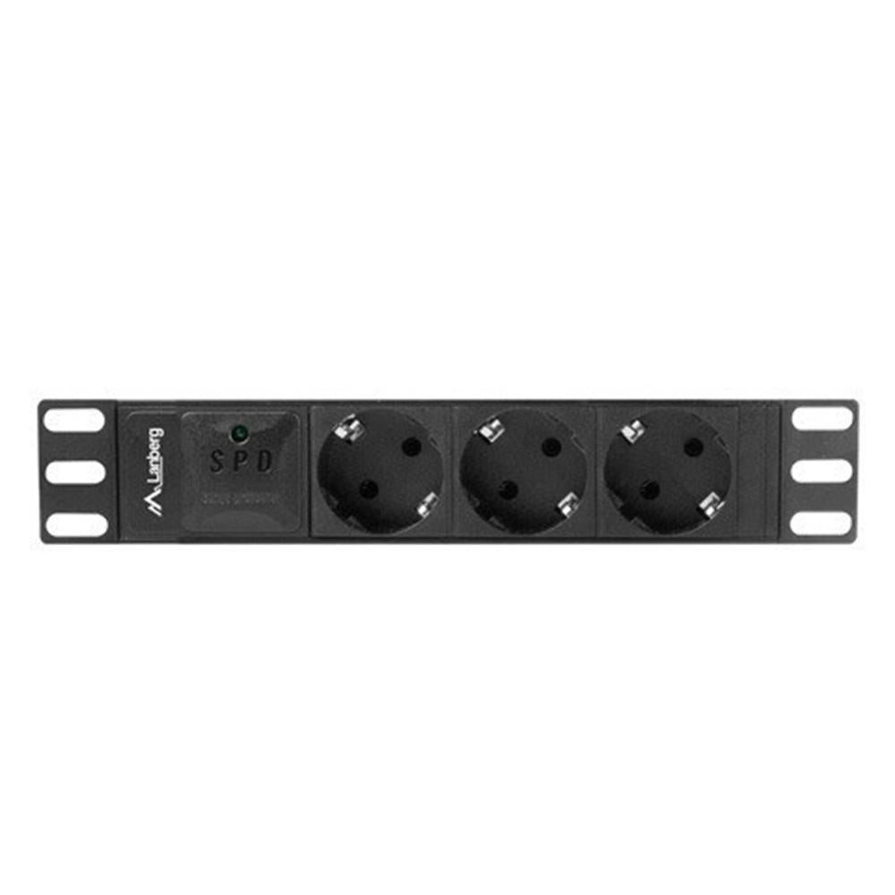Regleta Lanberg 1U 16A 3x Schuko para Rack 10" - 2m Negra