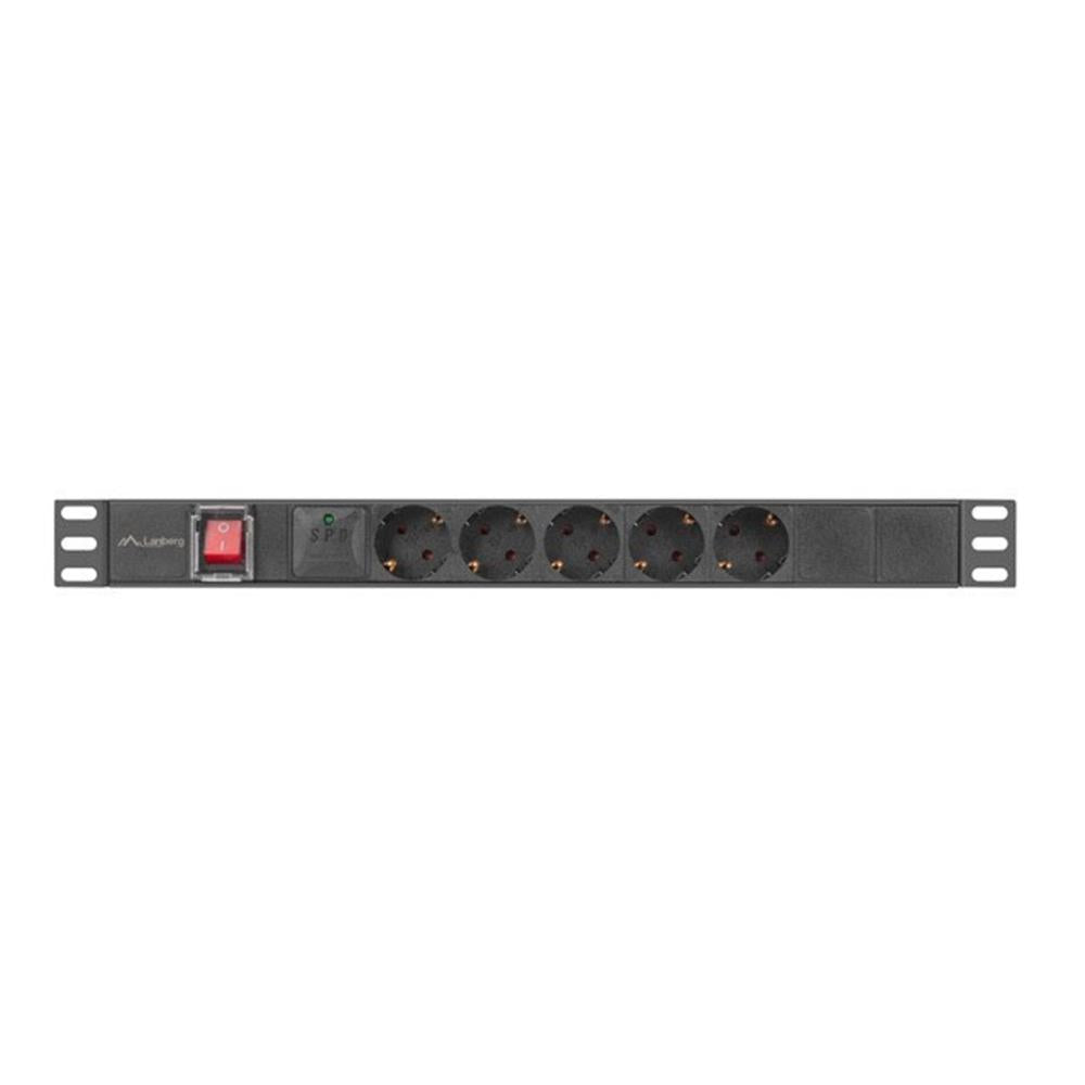 Regleta Lanberg 1U 16A 5x Enchufes Uni-Schuko para Rack 19" Negra 2m