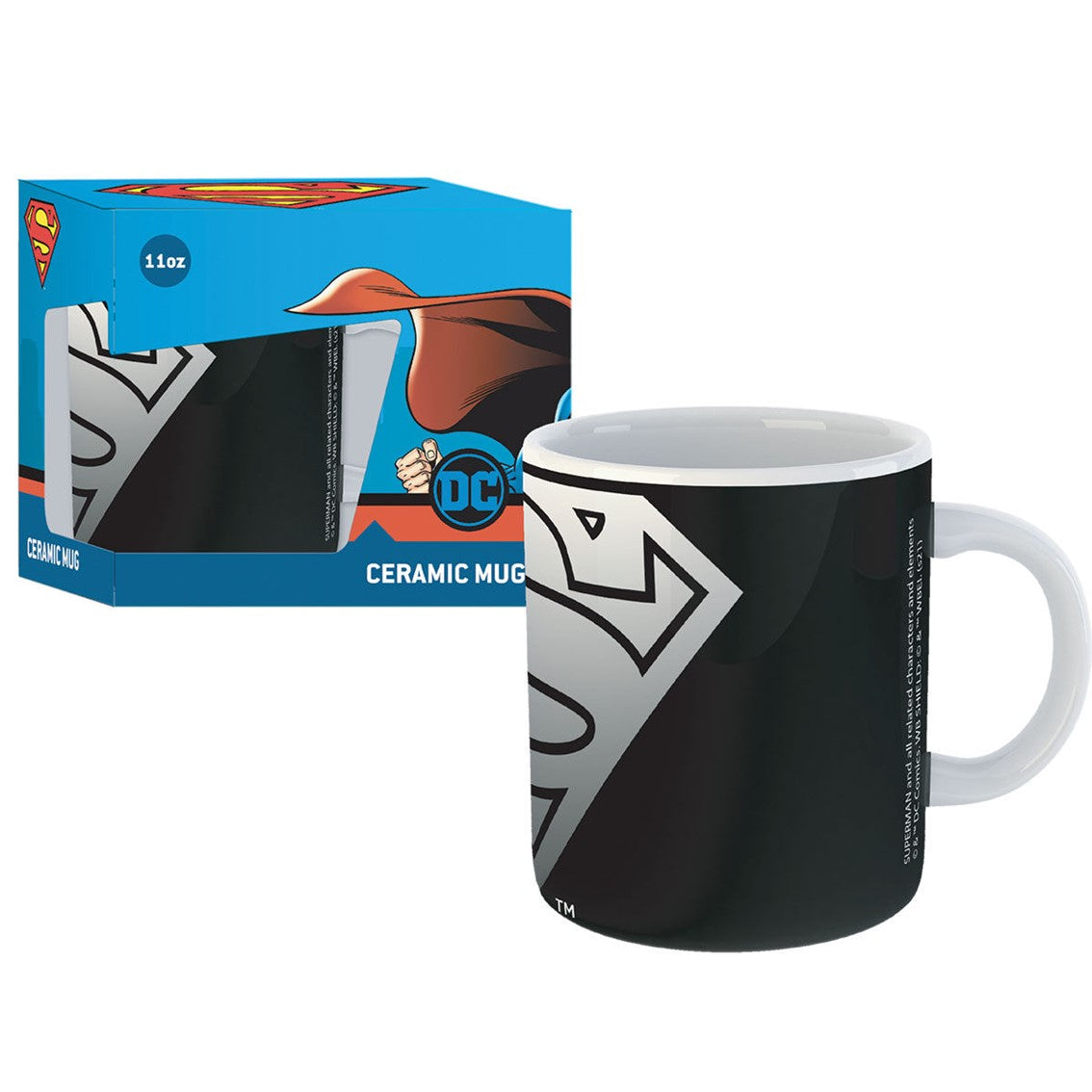 Taza Cerámica Superman 11oz - Estilo Negro en Caja de Regalo