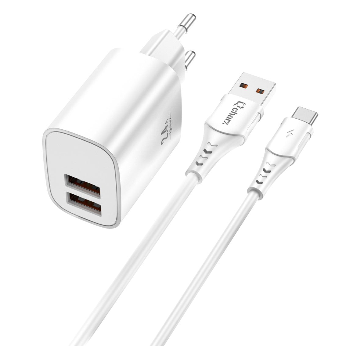 Kit Cargador Qcharx Apolo 24A con Cable USB Tipo C Blanco