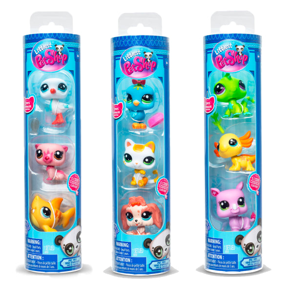 Paquete de 3 Mascotas Little Pet Shop con Accesorios Únicos