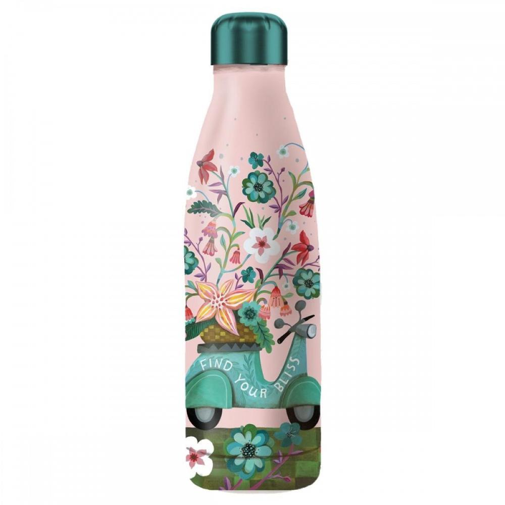 Botella Isotérmica Enesco Rosa con Estampado de Flores y Moto