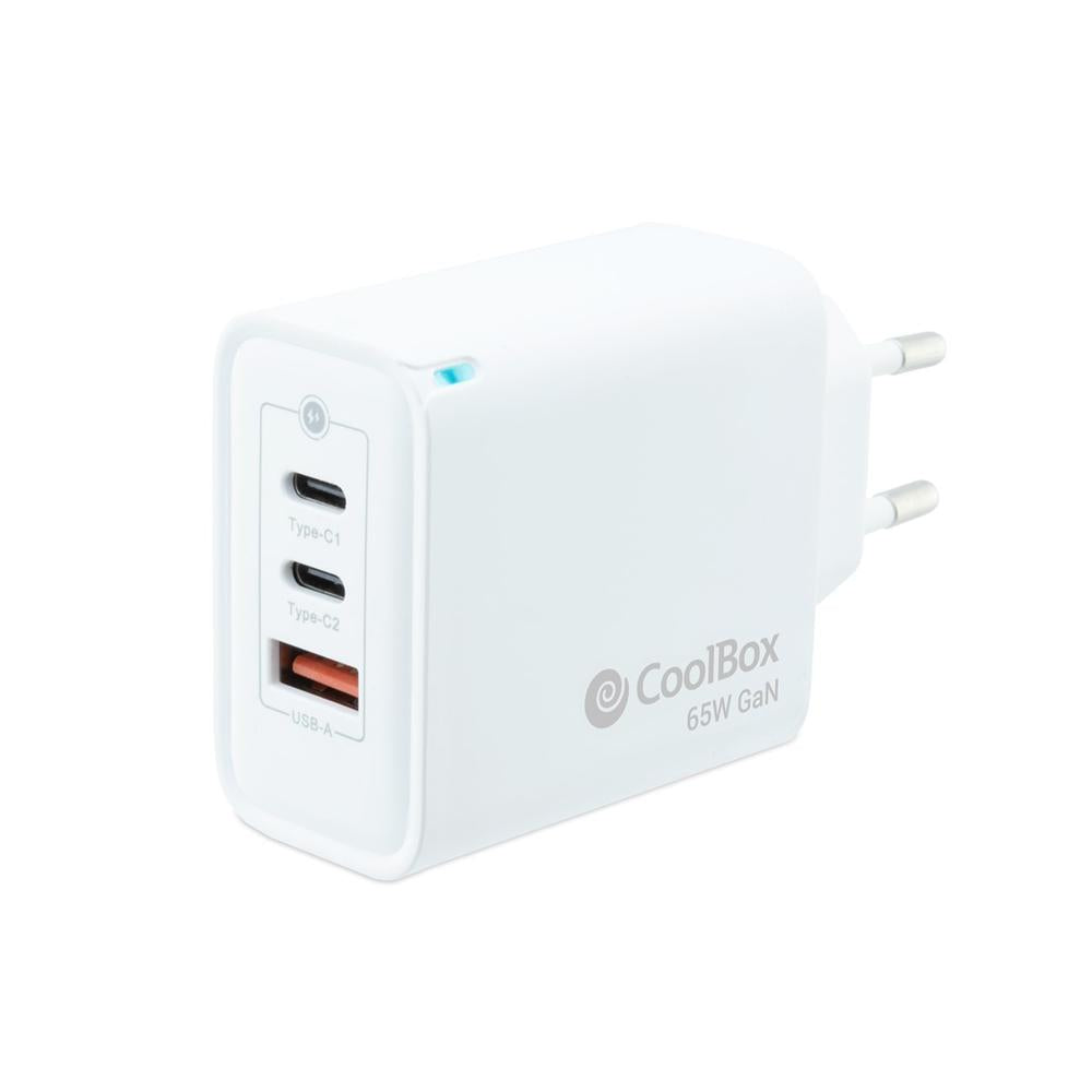 Cargador USB de Pared Coolbox 65W con 2 Puertos USB-C y USB-A