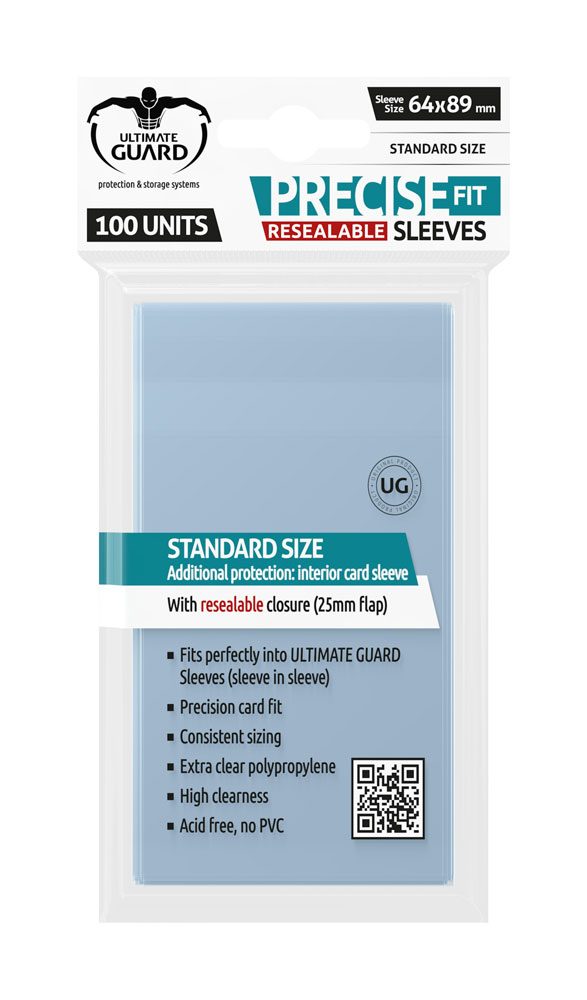 Fundas Transparentes Ultimate Guard Precise para Cartas – 100 Unidades, Reutilizables y Sin Ácidos