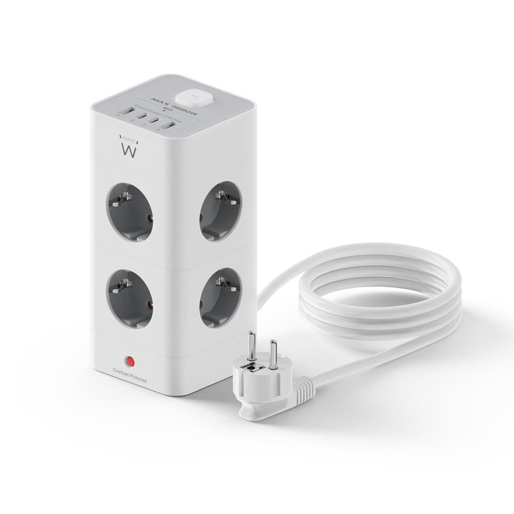 Regleta de Sobremesa Ewent EW3864 - 8 Tomas Schuko y Puertos USB Tipo A y C con Carga Rápida