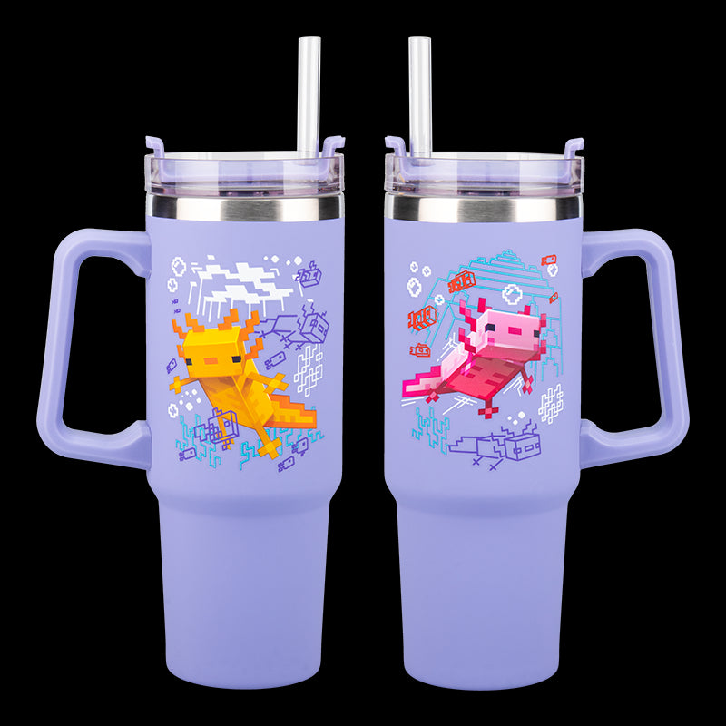 Vaso Termo Reutilizable Minecraft Purple con Pajita - 900 ml
