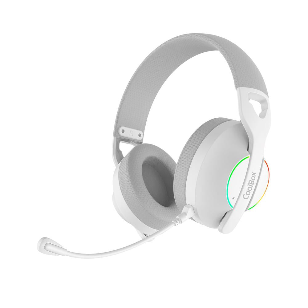 Auriculares Inalámbricos Gaming Coolbox WB01 Bluetooth 5.4 con Micrófono y RGB Blanco