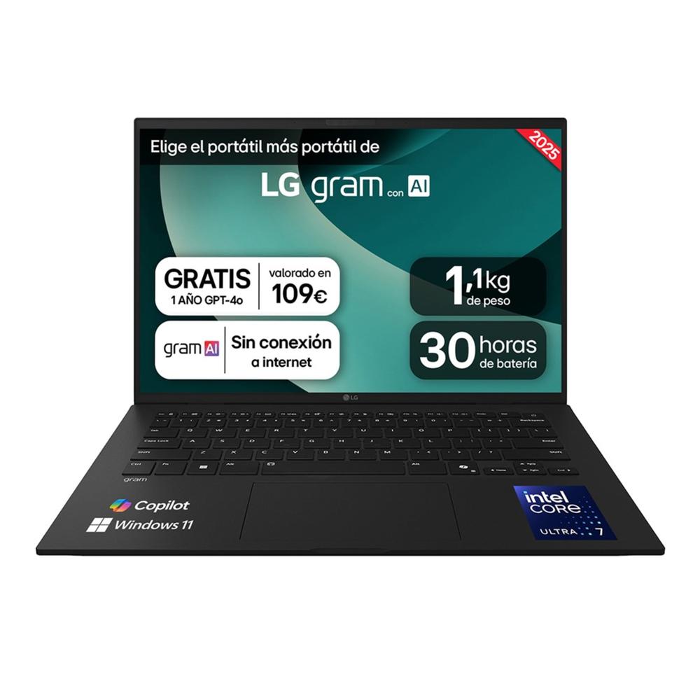 Portátil LG Gram 14Z90T - Ultraligero 14" WUXGA, Intel Core Ultra 7, 32GB RAM, 1TB SSD