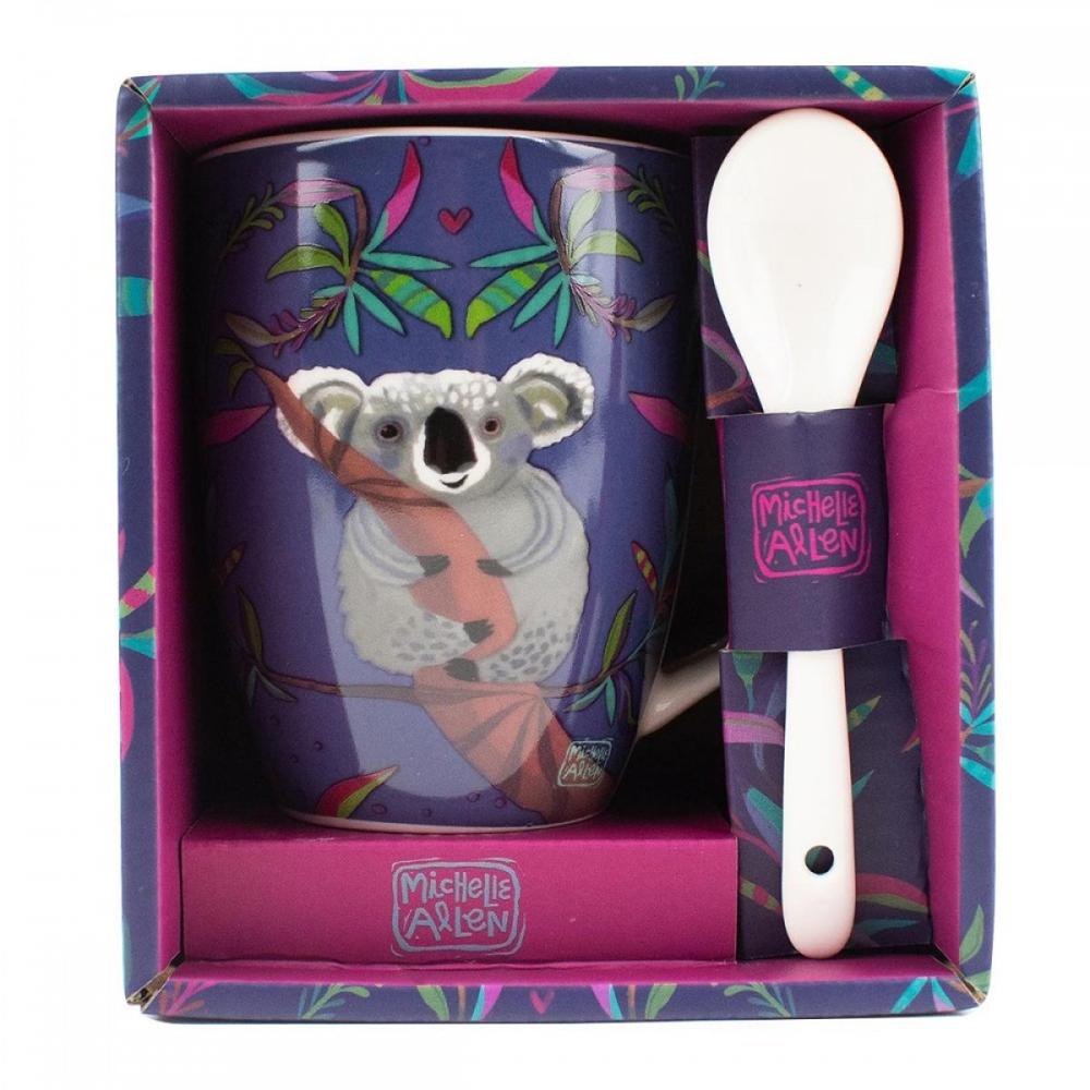 Taza con Cuchara Enesco Koala sobre Fondo Morado