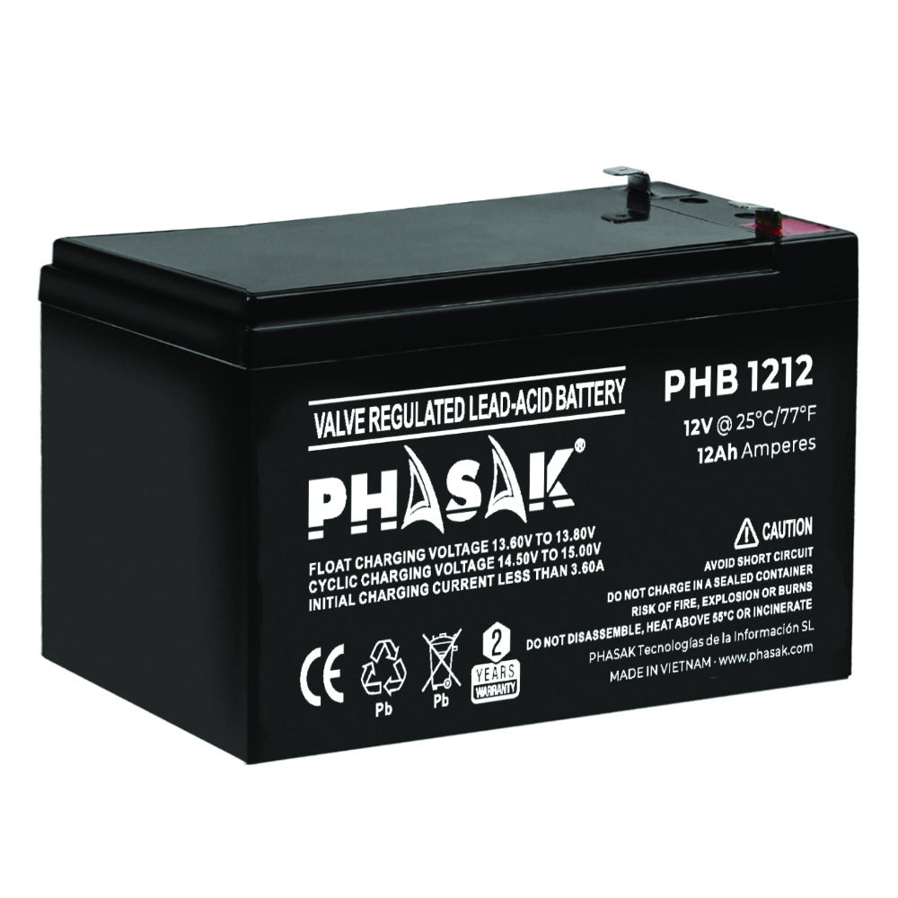 Batería PHASAK PHB 1212 12Ah 12V para SAI, Ácido-Plomo, Sellada y Sin Mantenimiento