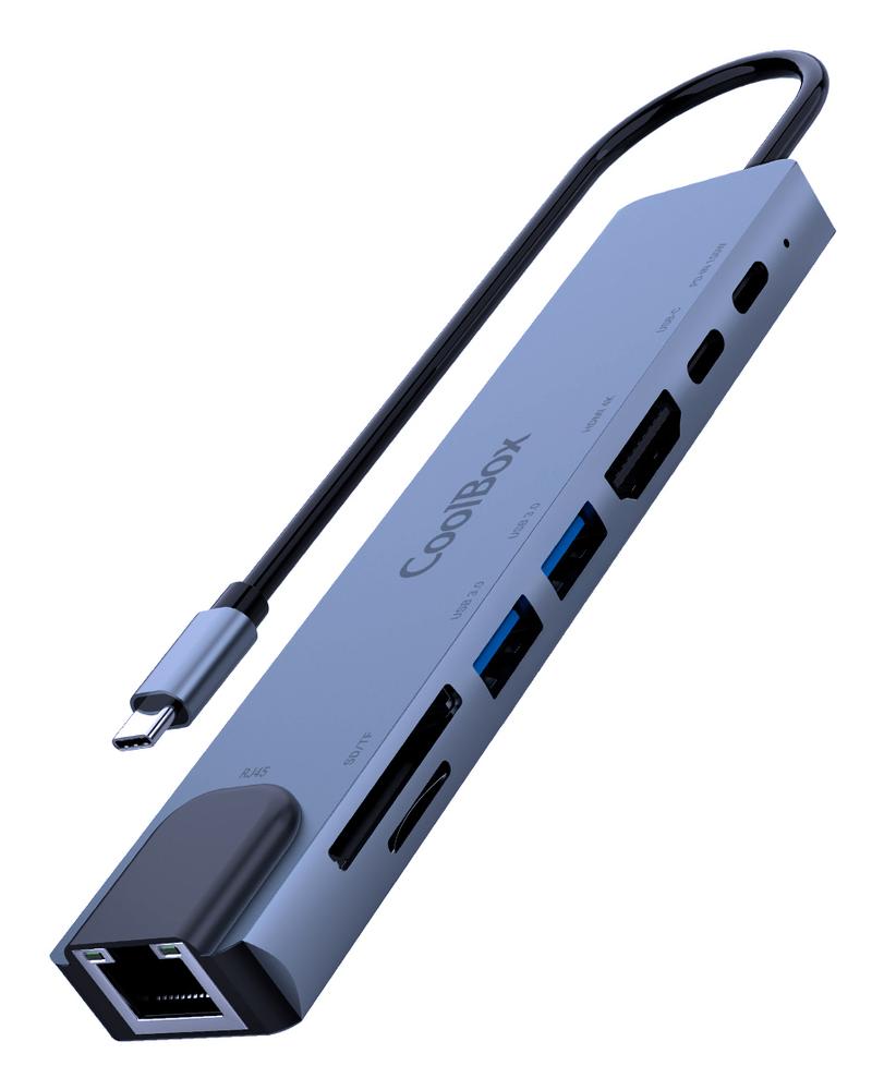 Hub USB-C CoolBox miniDOCK C81 - Aluminio, HDMI 4K, 2xUSB-A, PD 100W, SD/microSD, RJ45