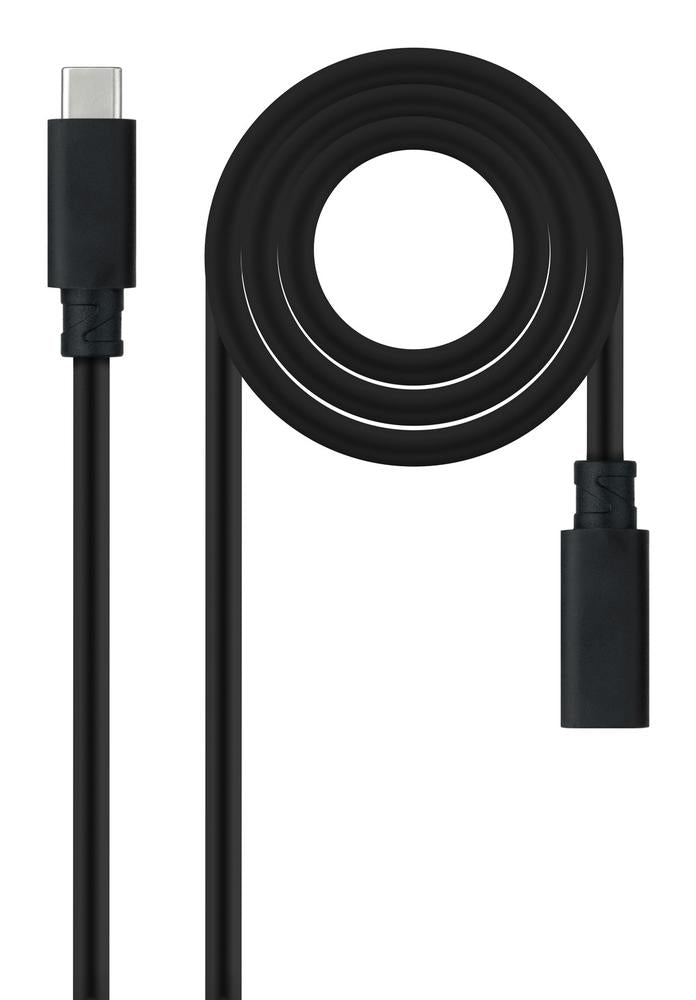 Cable Prolongador Nanocable USB-C 3.2 Gen2x2 20Gbps 100W/5A - 1m Negro