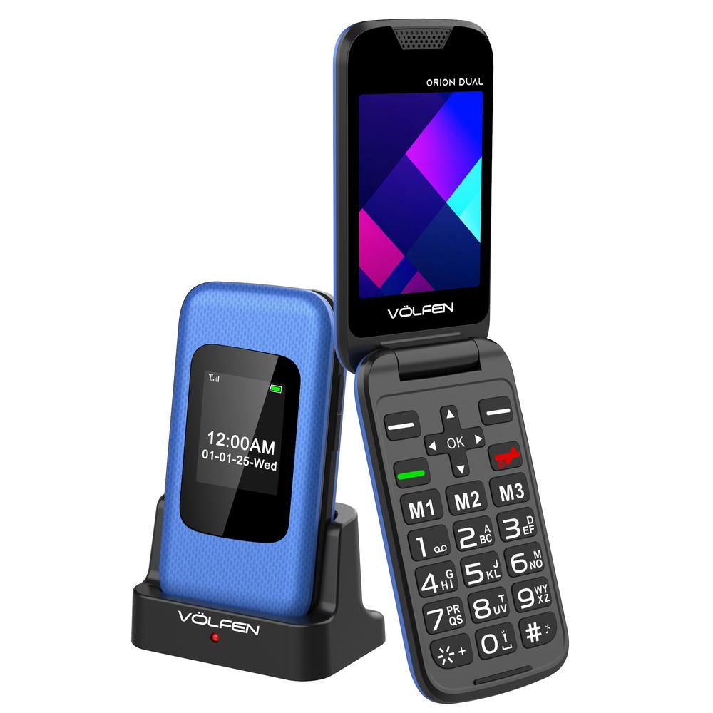 Teléfono Móvil Volfen Orion Dual Max Tipo Concha Azul con Base de Carga
