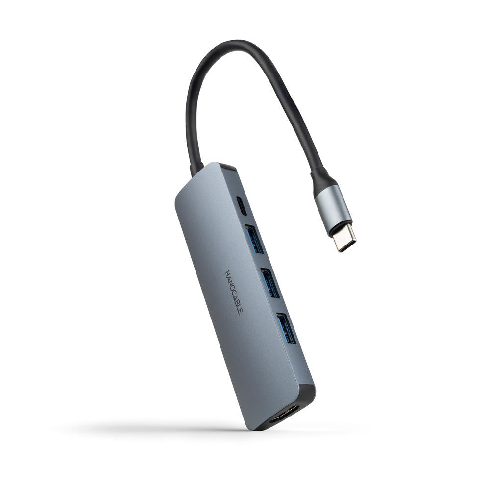 Hub Nanocable USB-C 5 en 1: Conversor Aluminio Gris con HDMI 4K y 3 USB-A 3.0