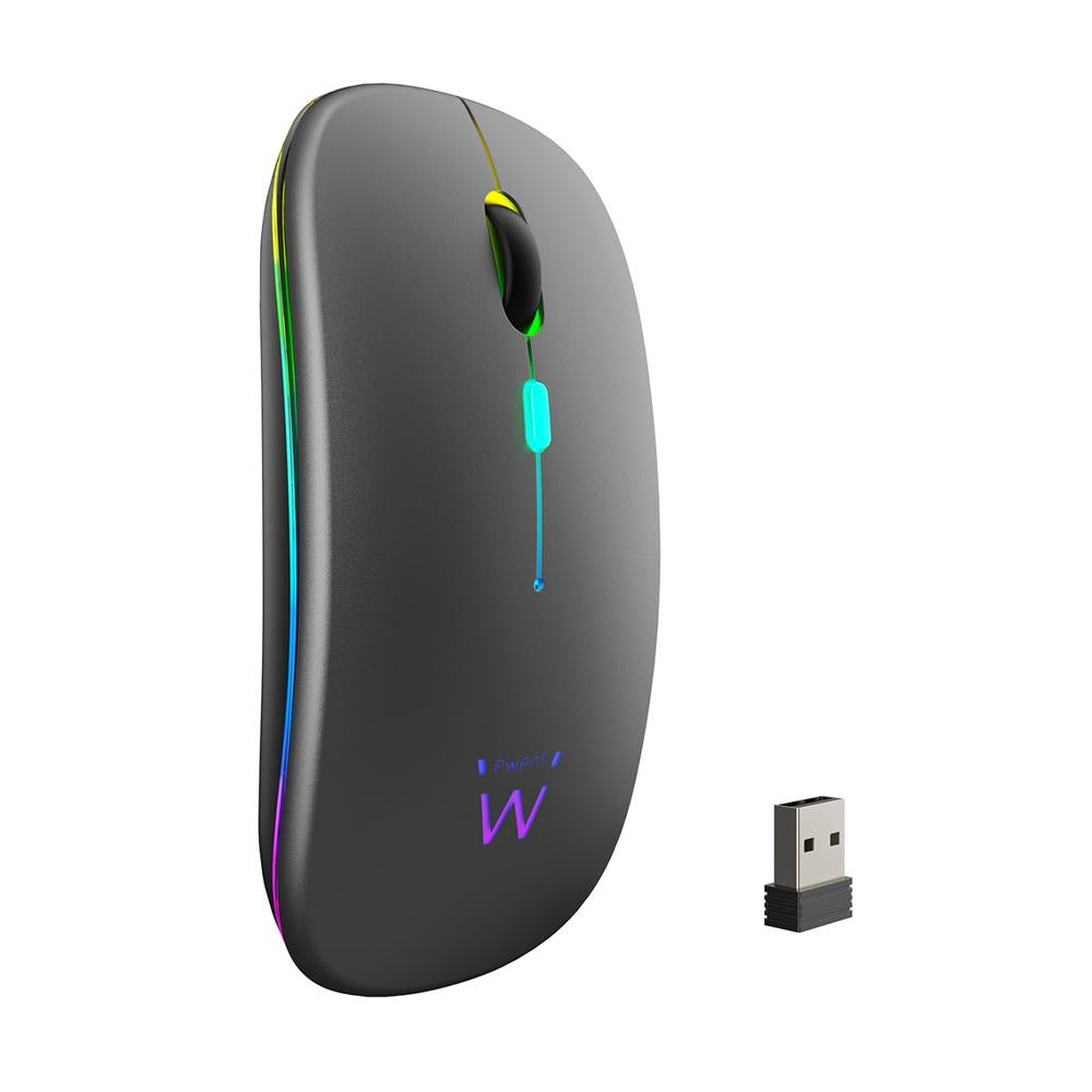 Ratón Inalámbrico Gaming EW3242 Gris con Doble Conexión y Luces RGB