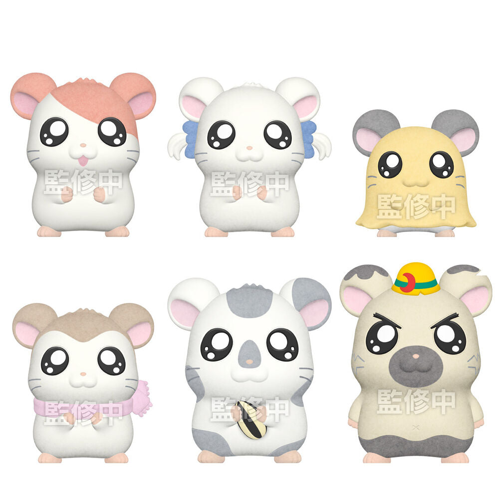 Set de Muñecos Flocked Hamtaro - 1 Figura aleatoria con Base y Chicle