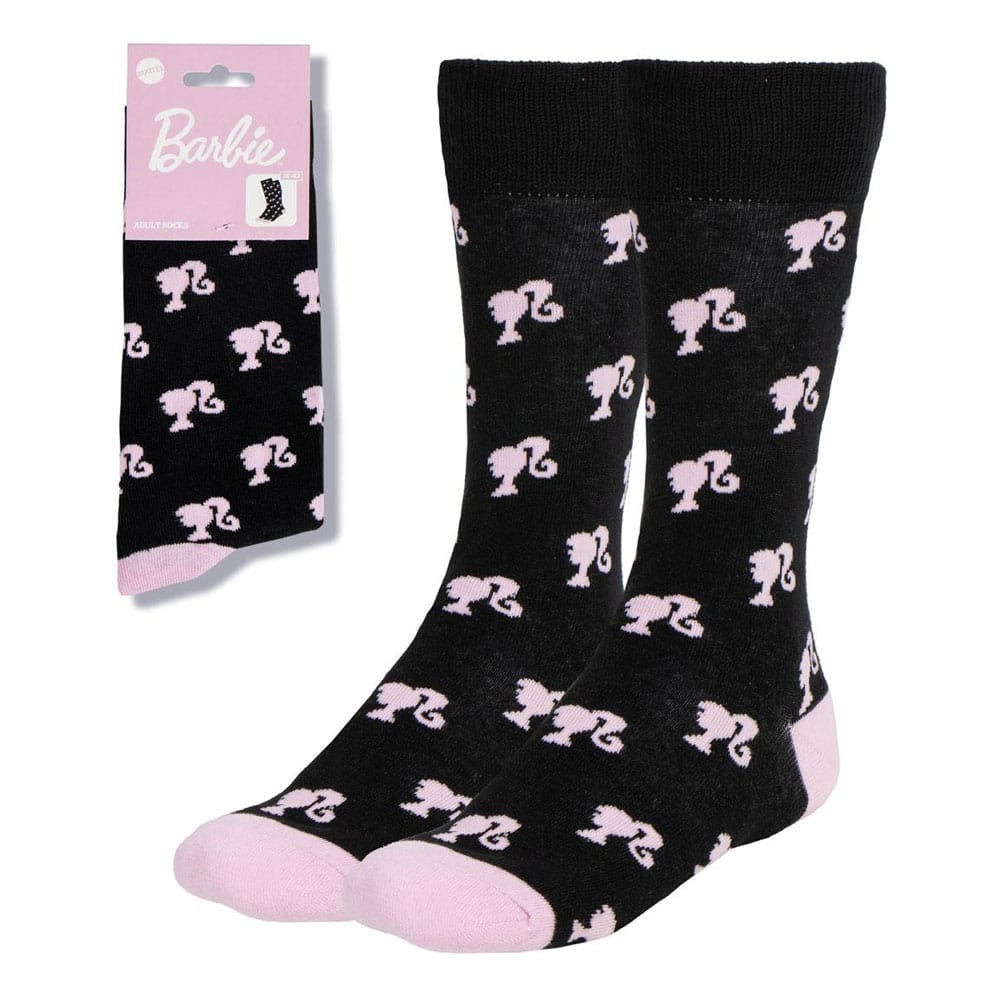 Calcetines Negros Barbie con Detalles Rosa - Talla Única 36-43