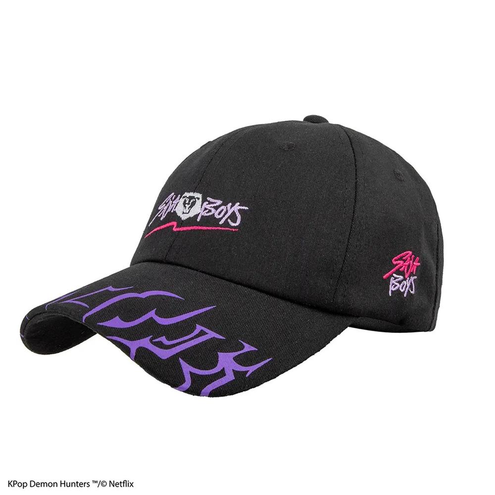 Gorra de béisbol Saja Boys KPop Demon Hunters negra con bordados en morado y fucsia