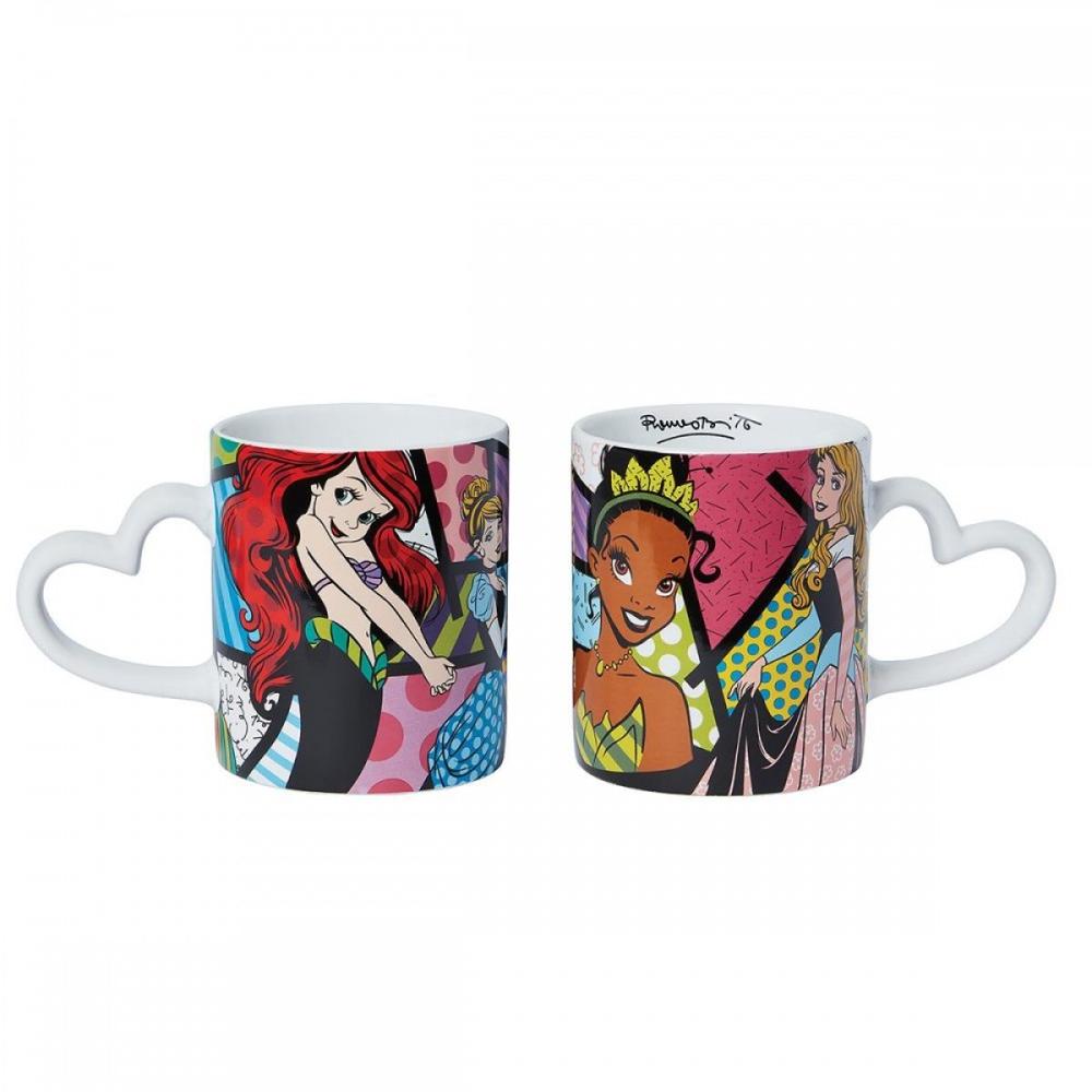 Taza Enesco Disney Princesas: Ariel, Cenicienta, Tiana y Aurora con Asa en Forma de Corazón