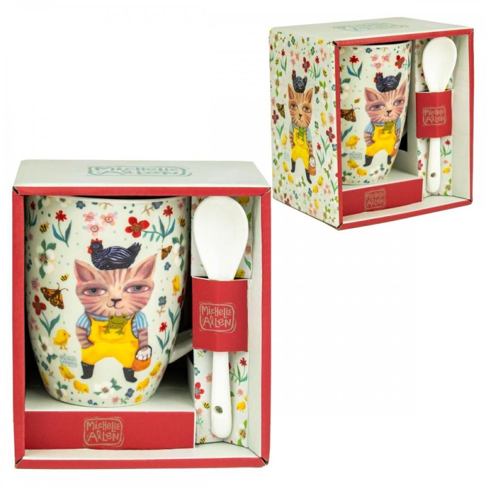 Taza con Cuchara Enesco El Gato Campestre - Diseño Ilustrado y Decorativo