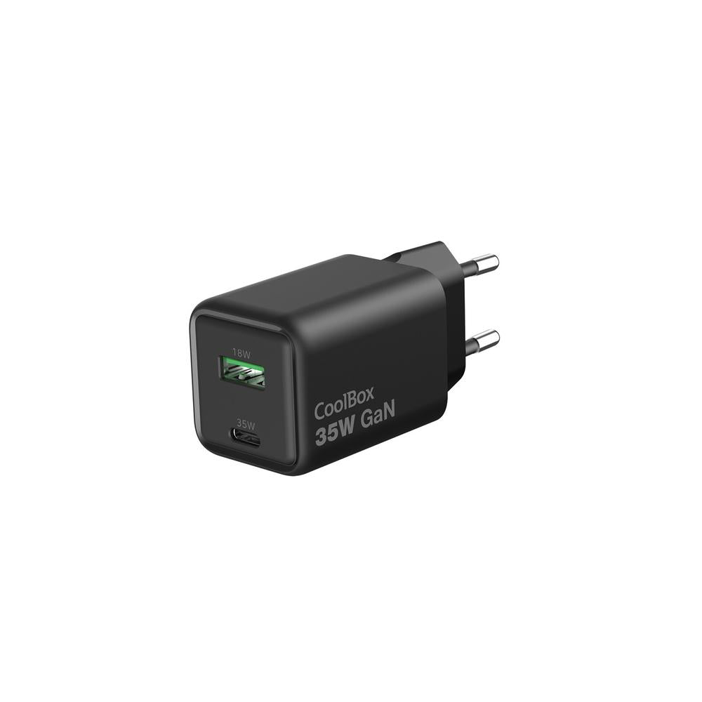 Cargador USB de pared Coolbox 35W GaN USB Tipo A - USB Tipo C Negro