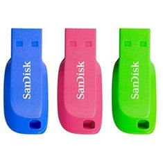 Memoria USB 2.0 SanDisk Cruzer Blade 32GB (Pack de 3) - Azul, Verde y Rosa
